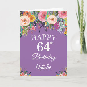 64. Geburtstag Wasserfarben Blume Lila Karte