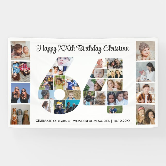64. Geburtstagsfeier Nummer 64 Fotocollage Banner (Horizontal)