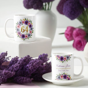 64. Geburtstagsfeier Tasse - Blumenkranz mit Goldn
