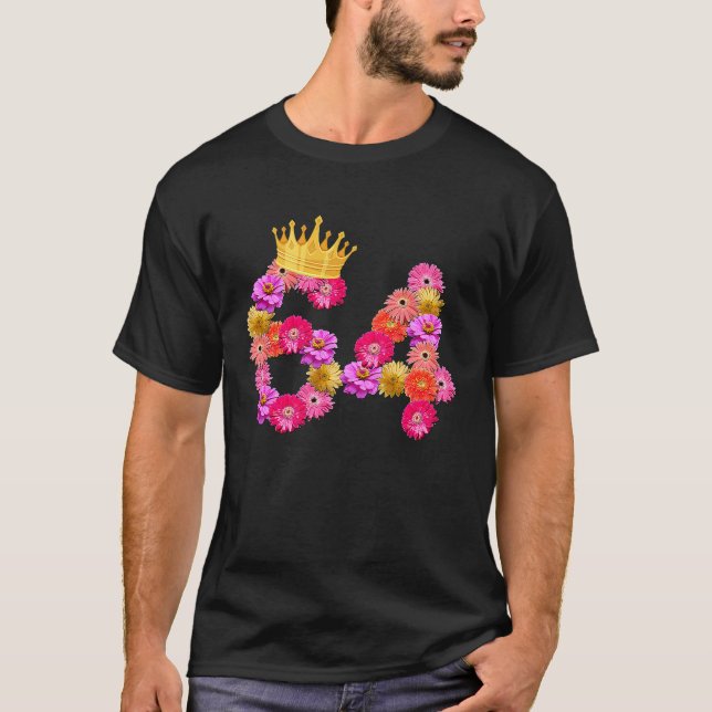 64 Jahre alt Blume gekrönt ihre 64. T-Shirt (Vorderseite)