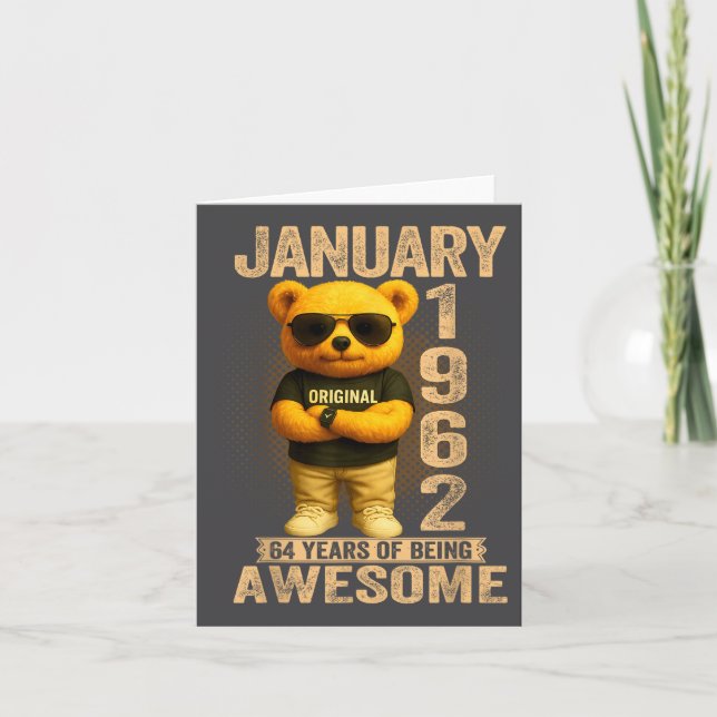 64 Year Old January 1962 Teddy Bear 64th Birthday  Karte (Vorderseite)
