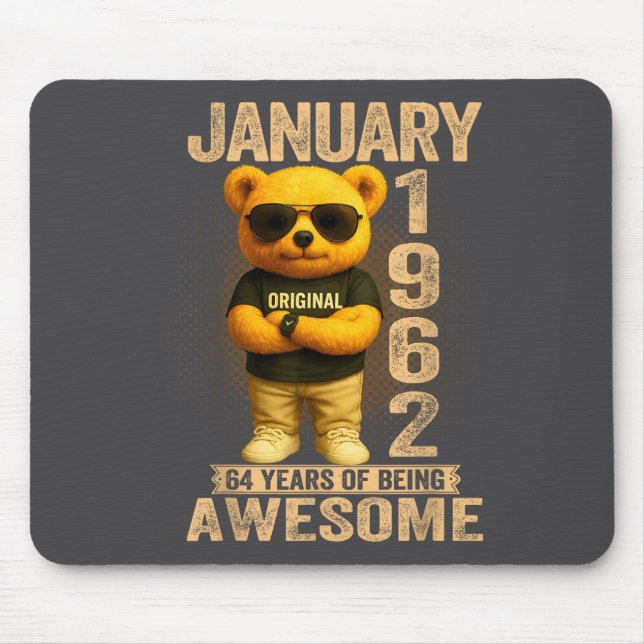 64 Year Old January 1962 Teddy Bear 64th Birthday  Mousepad (Vorne)