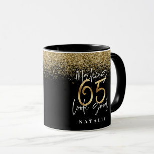 65 aussehen als gute Gold Glitzer Geburtstags-Gefa Tasse