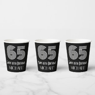 65. Geburtstag — Art Deco Inspiriert Look "65" + Pappbecher