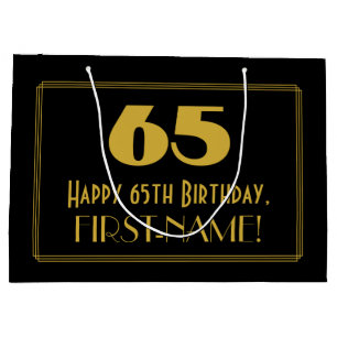65. Geburtstag — Art Deco  Look "65" & Name Große Geschenktüte