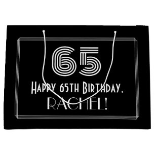 65. Geburtstag — Art Deco Look "65" & Name Große Geschenktüte