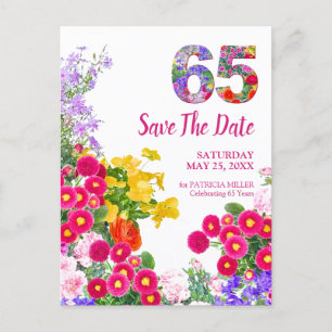 65. Geburtstag Blumen Modern Save The Date Ankündigungspostkarte