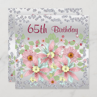 65. Geburtstag Blumenanzeige & Diamanten Einladung