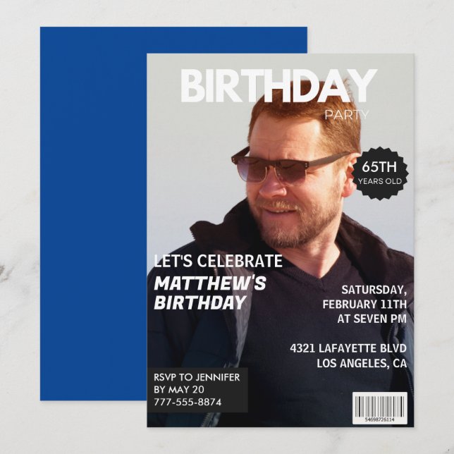65. Geburtstag Einladungen Männer Him Magazine Cov (Vorne/Hinten)