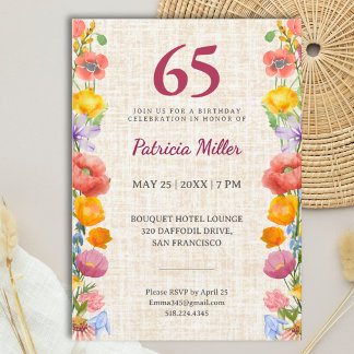 65. Geburtstag Elegante Florale Gartenparty Einladung