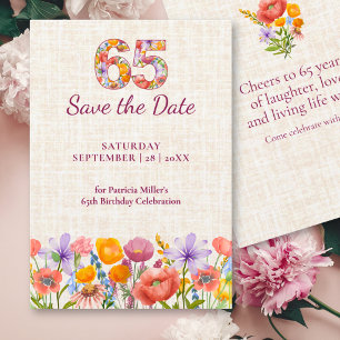 65. Geburtstag Elegante Florale Leinen Wildblumen Save The Date