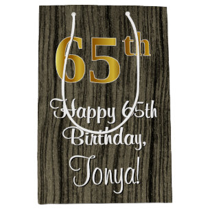 65. Geburtstag: Elegante Imitate Gold Look #, Imit Mittlere Geschenktüte