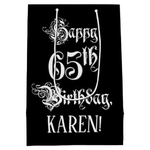 65. Geburtstag: Extravagant, Elegantes Skript + In Mittlere Geschenktüte