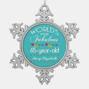 65. Geburtstag Fantastische Farbtöne Gems Turquoi Schneeflocken Zinn-Ornament