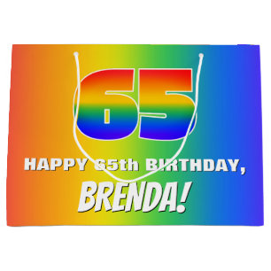 65. Geburtstag: Farbiges, lustiges Regenbogenmuste Große Geschenktüte