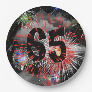 65. Geburtstag Feuerwerk in Clouds Papier Plate Pappteller