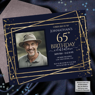 65. Geburtstag Foto Blue Gold Paper Sheet