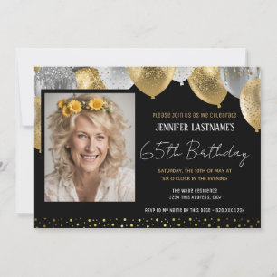 65. Geburtstag Foto-Einladung in Gold und Schwarz Einladung