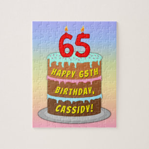 65. Geburtstag: Fun Cake and Candles + Individuell Puzzle