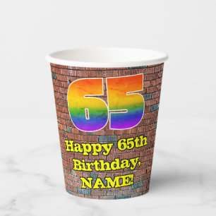 65. Geburtstag: Fun Graffiti-Inspiriert Regenbogen Pappbecher