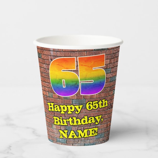 65. Geburtstag: Fun Graffiti-Inspiriert Regenbogen Pappbecher (Vorderseite)