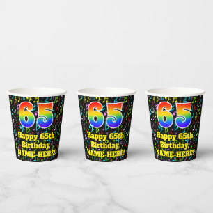 65. Geburtstag: Fun Musiknotens Pattern, Regenboge Pappbecher