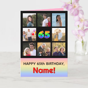 65. Geburtstag: Fun Rainbow #, Custom Fotos + Name Karte