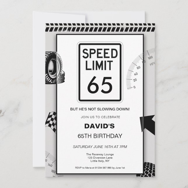 65. Geburtstag Geschwindigkeitsbegrenzung  Einladung (Vorderseite)