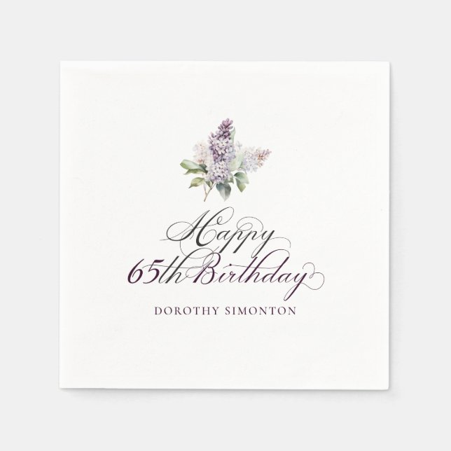 65. Geburtstag Lila Lilac Spring Blume Cocktail Serviette (Vorderseite)