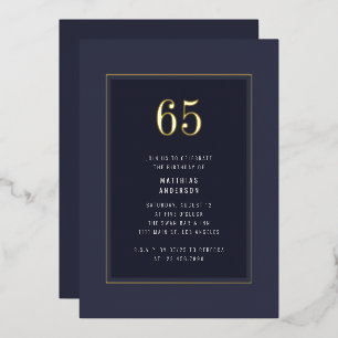 65. Geburtstag Minimal Elegant Dunkle Goldene Rahm Folieneinladung