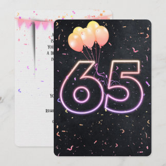 65. Geburtstag Neon Sign auf schwarze Einladung