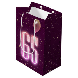 65. Geburtstag Neon Sign und Confetti Mittlere Geschenktüte