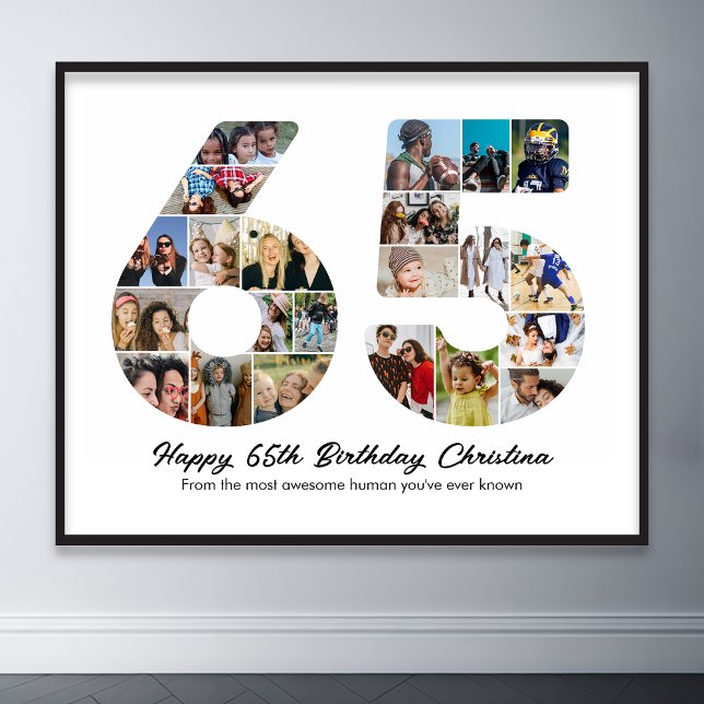 65. Geburtstag Nr. 65 Foto Collage Jahrestag Poster (65th birthday number 65 photo collage)