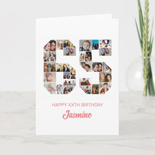 65. Geburtstag Nummer 65 FotoCollage Personalisier Karte (Vorderseite)