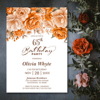 65. Geburtstag Orange Rose Blumenkohl Party Einladung