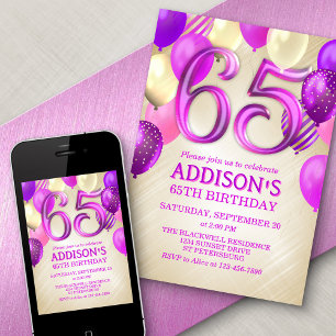 65. Geburtstag Pink Balloons Einladung