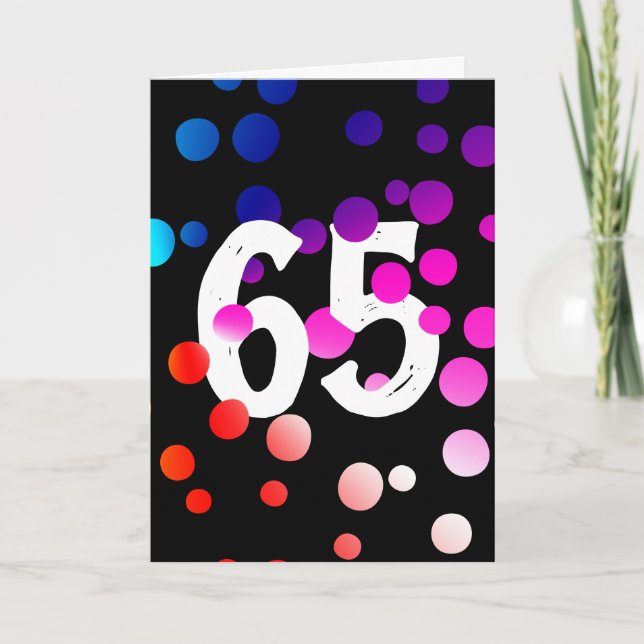 65. Geburtstag Rainbow Dots auf Black Karte (Vorderseite)