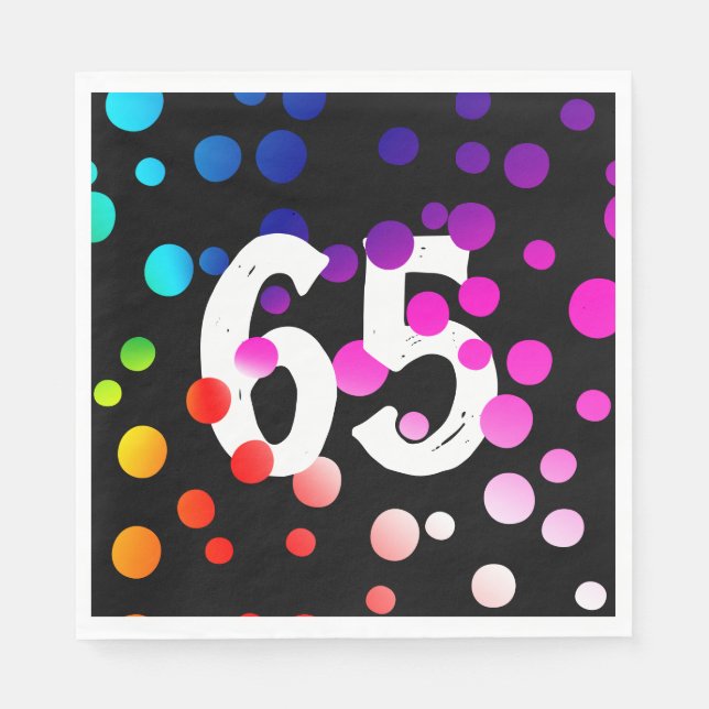 65. Geburtstag Rainbow Dots auf Black Serviette (Vorderseite)