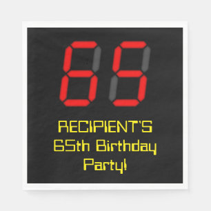 65. Geburtstag: Red Digital Clock Style "65" + Nam Serviette