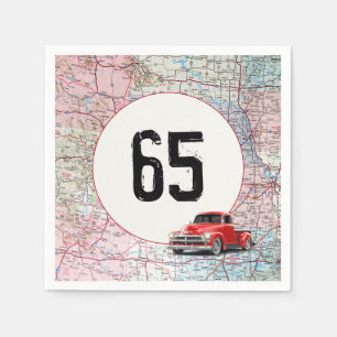 65. Geburtstag Red Retro Truck auf Roadmap Serviette