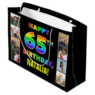 65. Geburtstag: Regenbogentext, benutzerdefinierte Große Geschenktüte