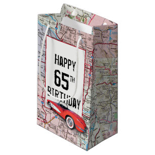 65. Geburtstag Retro Corvette auf Karte Kleine Geschenktüte