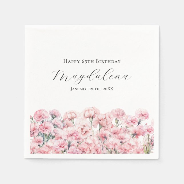 65. Geburtstag Rosa Nelke Januar Geburtsblume Serviette (Vorderseite)