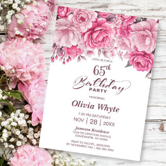 65. Geburtstag Rosa Party Einladung