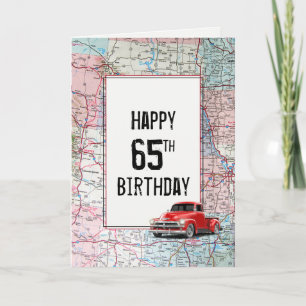 65. Geburtstag roter Retro-LKW auf Karte