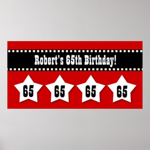 65. Geburtstag Roter Schwarz-weißer Stars Banner V Poster