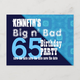 65. Geburtstag Save the Date Blue Diagonal V02A18 Ankündigungspostkarte
