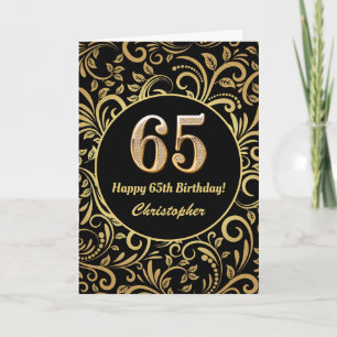 65. Geburtstag Schwarz und Gold Floral Muster Karte
