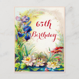 65. Geburtstag Vintage Wasserlilien und Iris-Blume Einladung