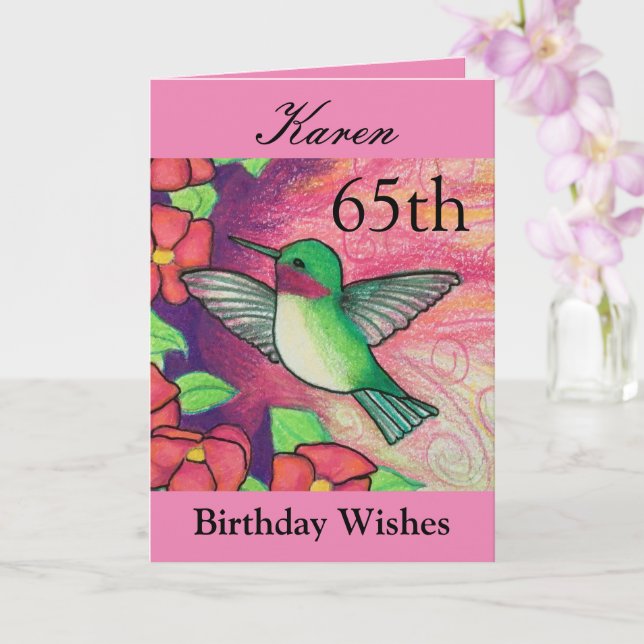 65. Geburtstag wünscht Hübsches Pink Hummingbird Karte (Orchidee)
